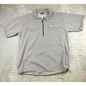 Prison Blues Men’s L Blue/White Striped 1/4 Zip Polo Cotton Pocket Logo